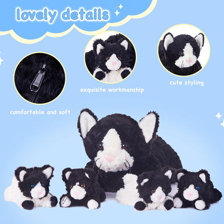 Peluches Mama Gato y Bebés EARTHSOUND, Set Suave 16