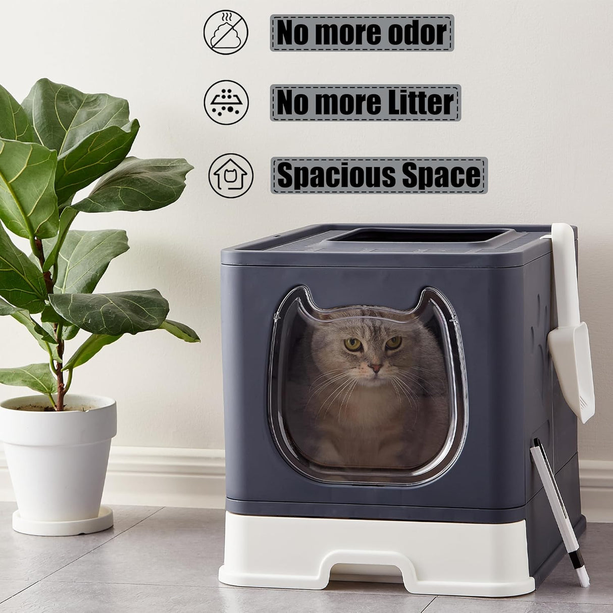 Caja de arena plegable para gatos con tapa tamizadora Vealind