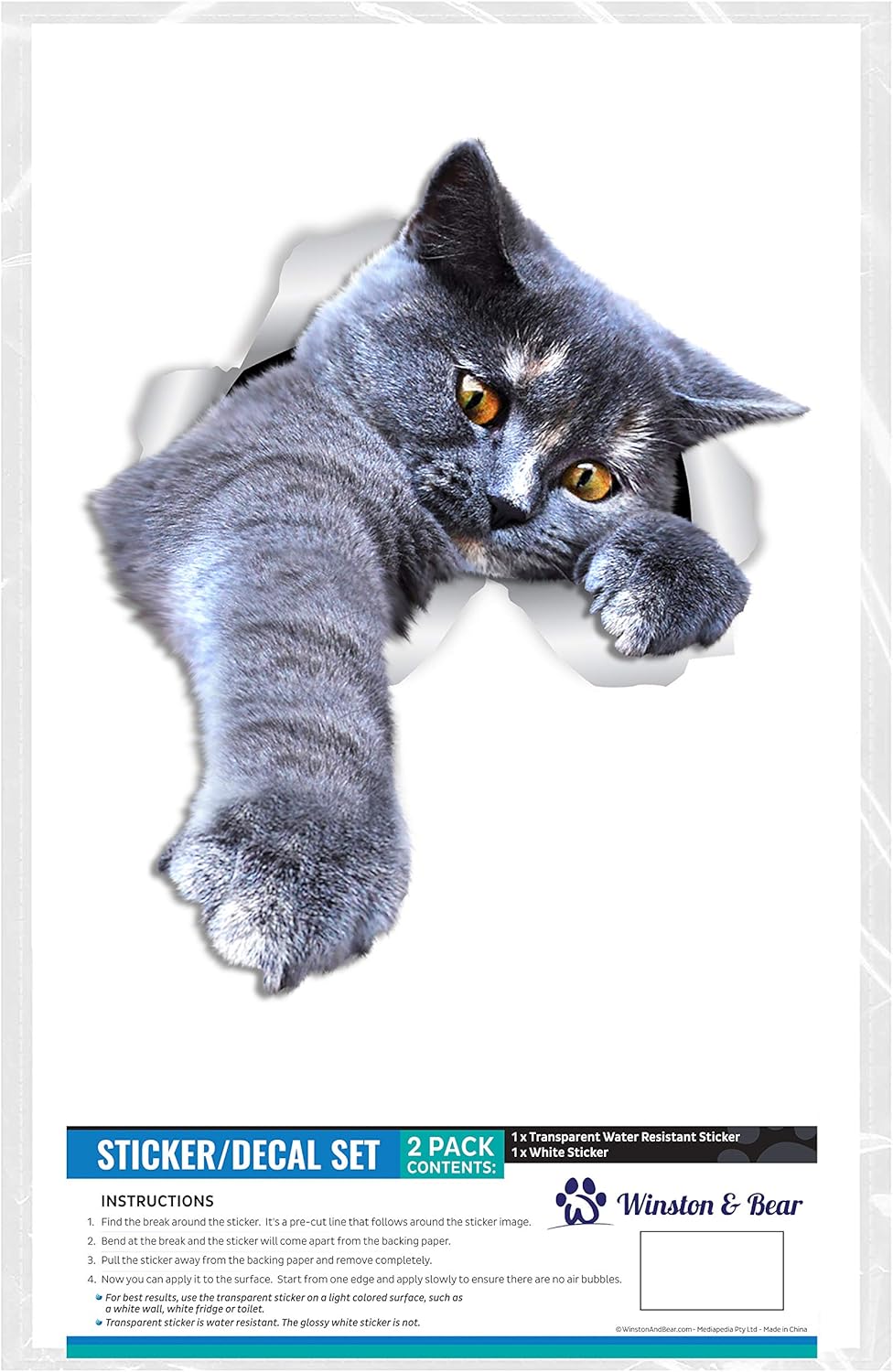 Pegatinas de Gato Winston & Bear - 2 Pack, 3D y Decorativas