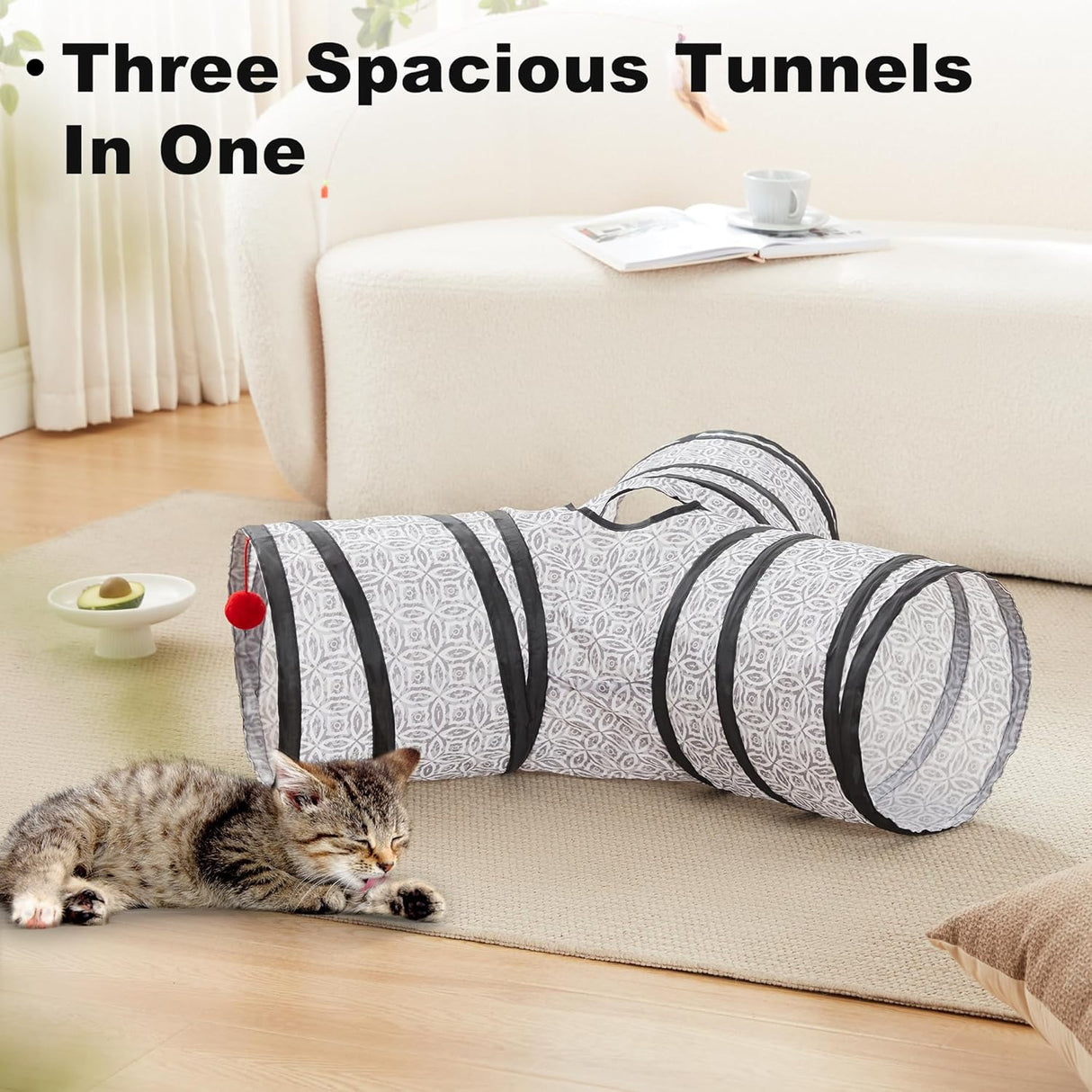 Túnel para gatos 3 vías Love's Cabin, plegable con juguete bola