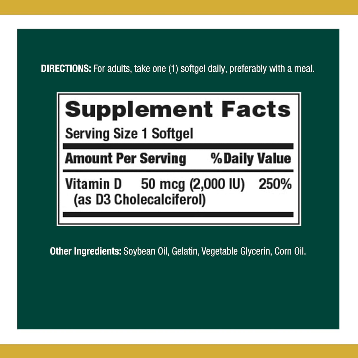 Vitamin D3 2000IU, Nature's Bounty, 150 Gelatinas Suplemento
