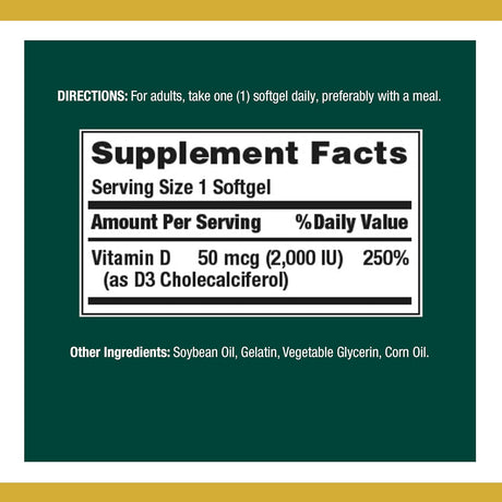 Vitamin D3 2000IU, Nature's Bounty, 150 Gelatinas Suplemento