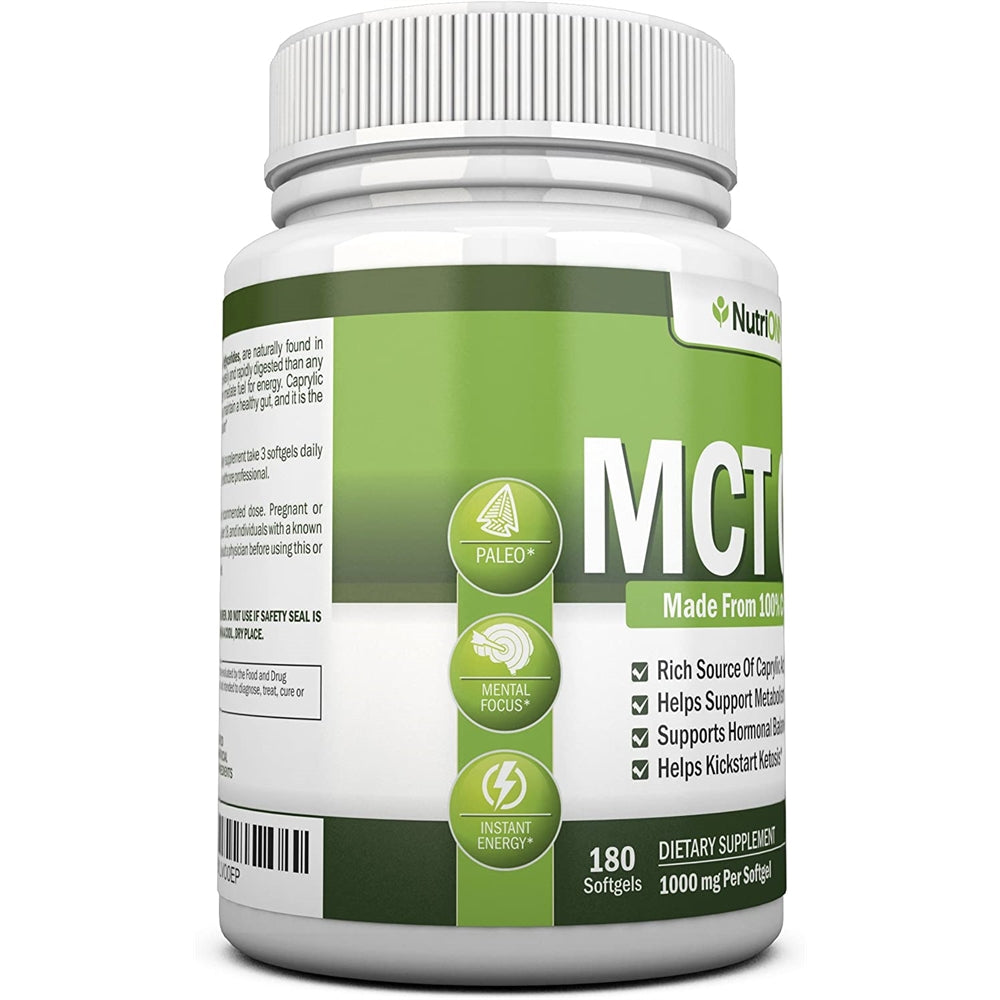 Suplemento Aceite MCT  Hecho de cocos 100% orgánicos 180 cáp