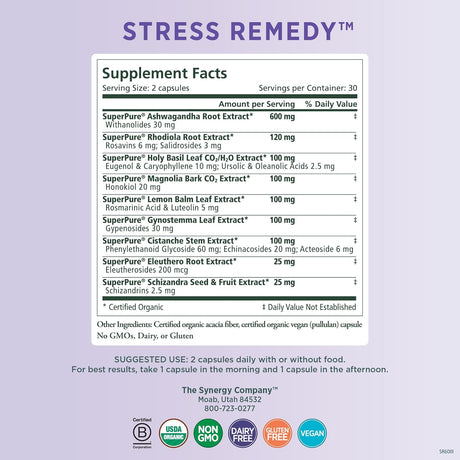 Suplemento Antiestrés PURE SYNERGY con Ashwagandha, 60 Caps