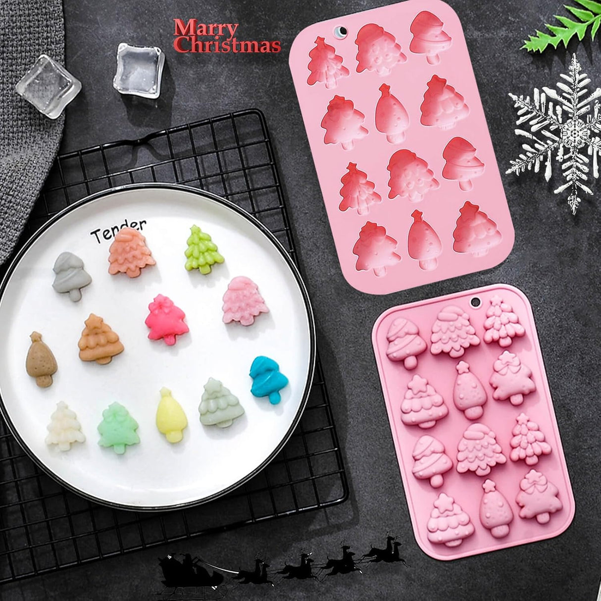 Molde de Silicona Navideño 3 Pack, Ideal para Chocolates y Jabon