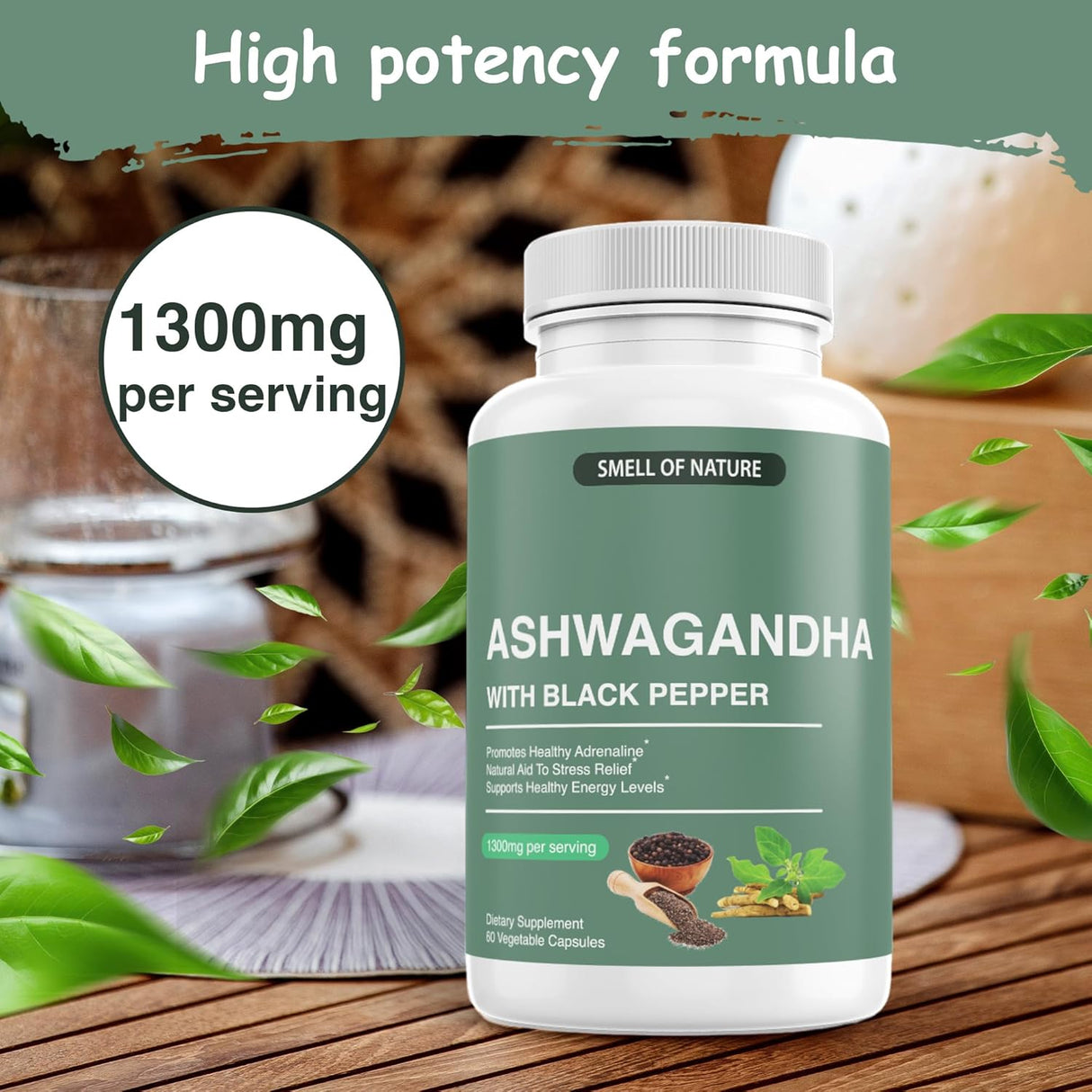 Suplementos de Ashwagandha Nature’s Smell 1300mg 60 Cápsulas