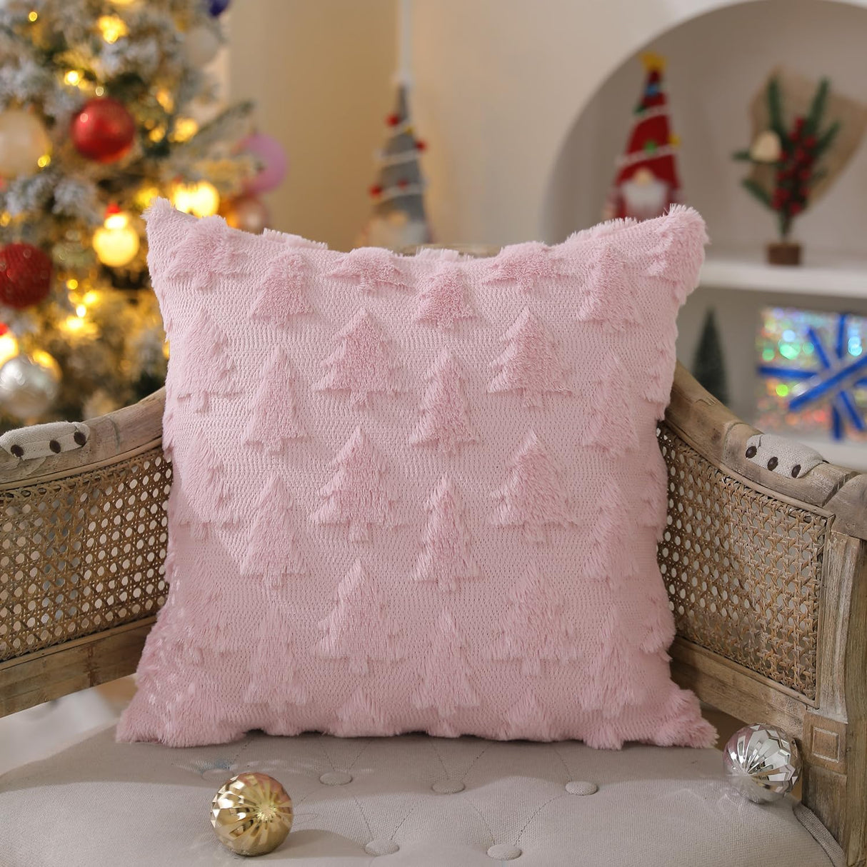 Cojines Navideños DFXSZ 18x18 Pulgadas Peluche Faux Fur PTK006D18