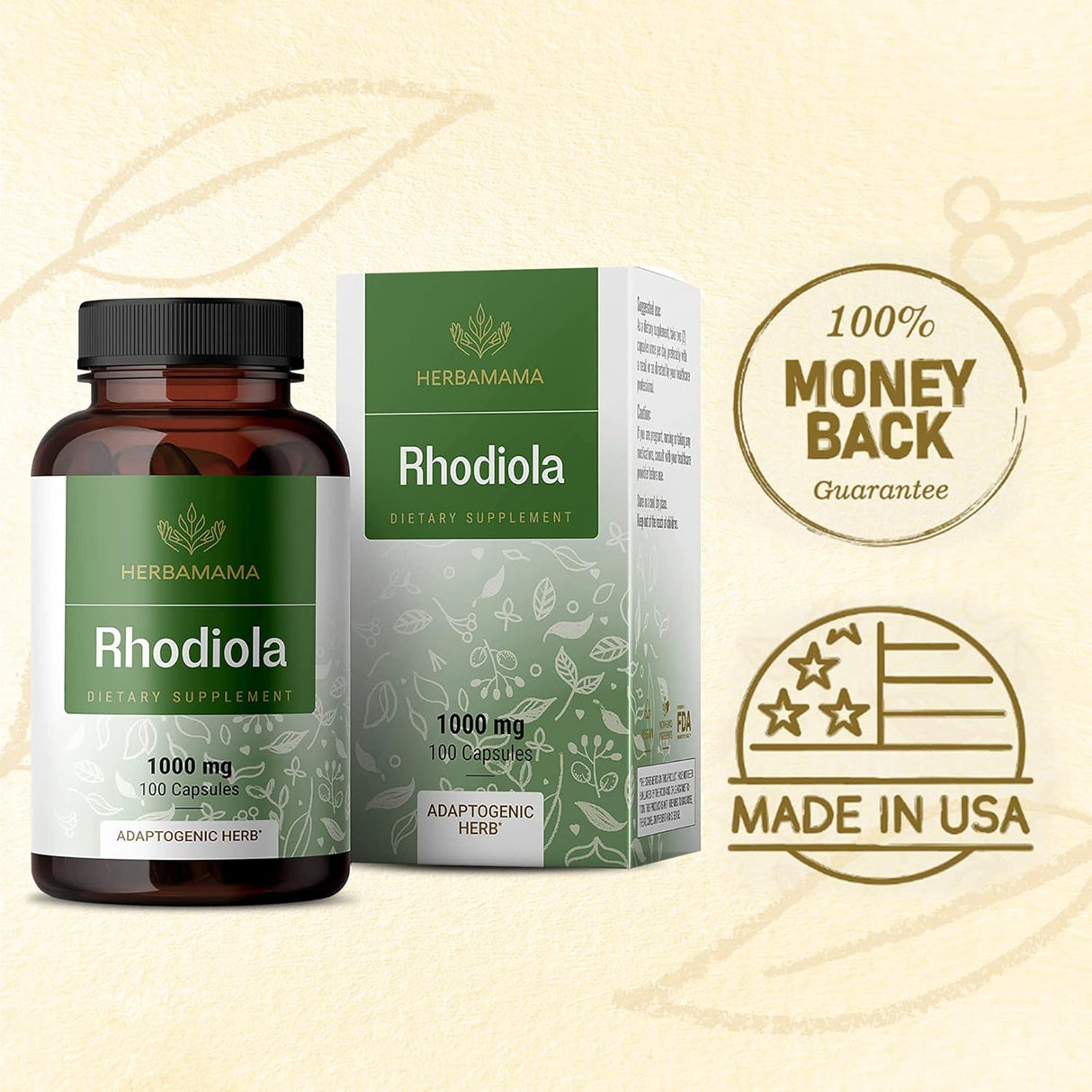 Suplemento Rhodiola Rosea Cápsulas orgánico de hierba 100und