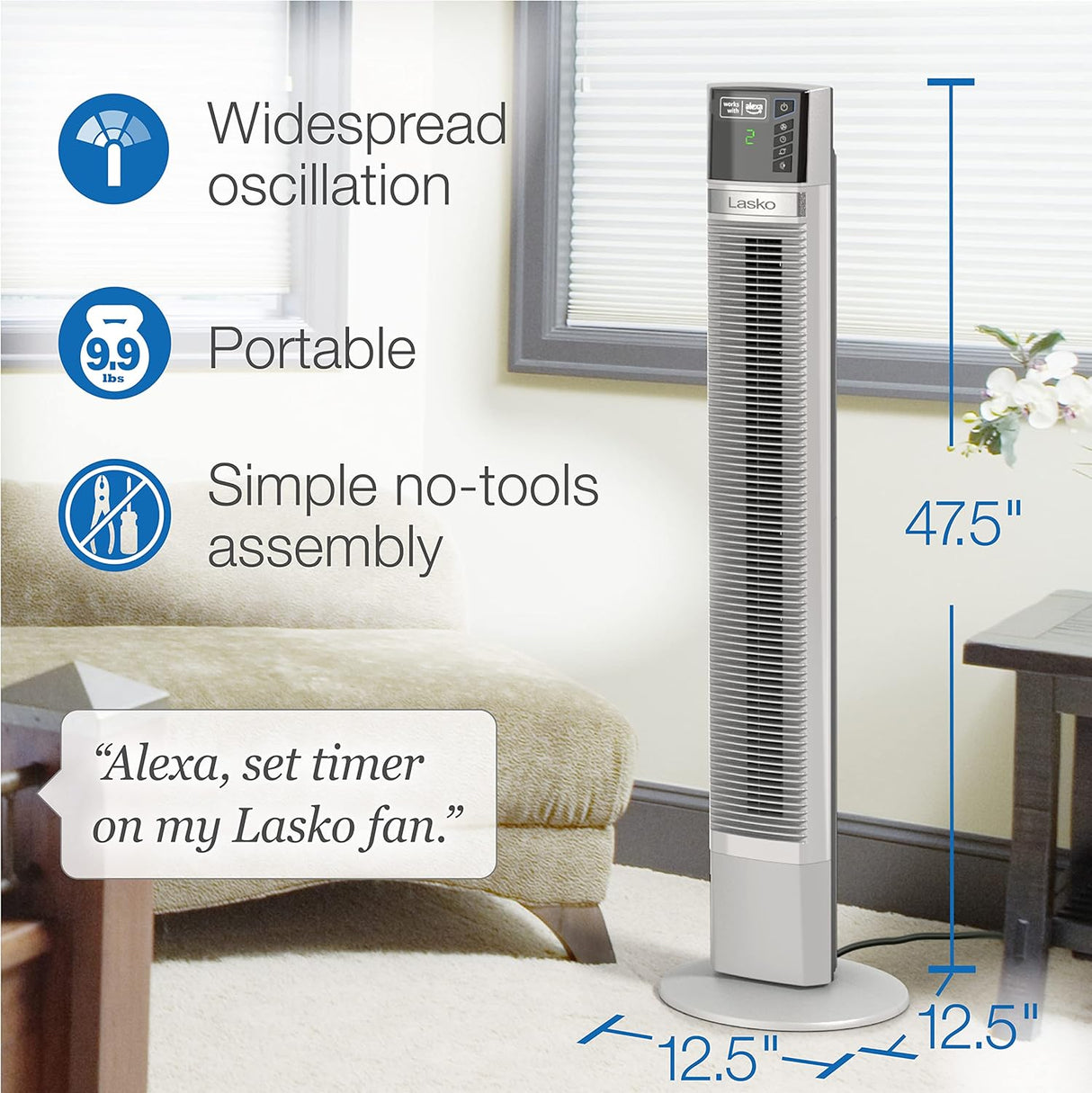 Lasko Ventilador Torre Oscilante Controlado por Voz T48401