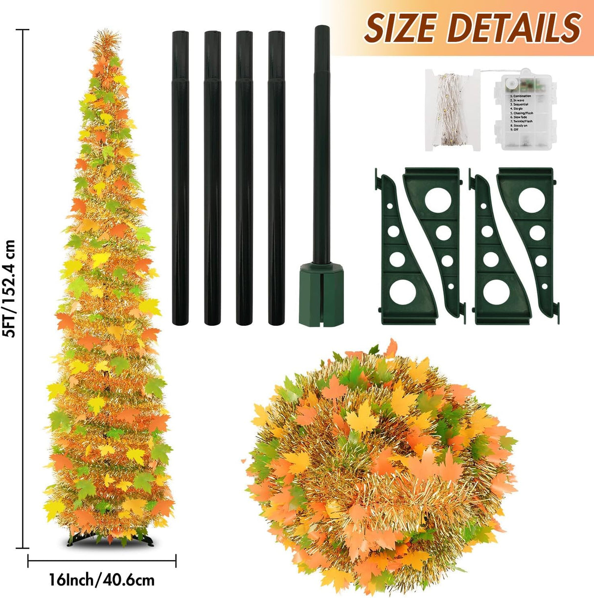 Árbol de Otoño 5FT - Tinsel con 60 Luces LED, Plegable, Modelo: 123