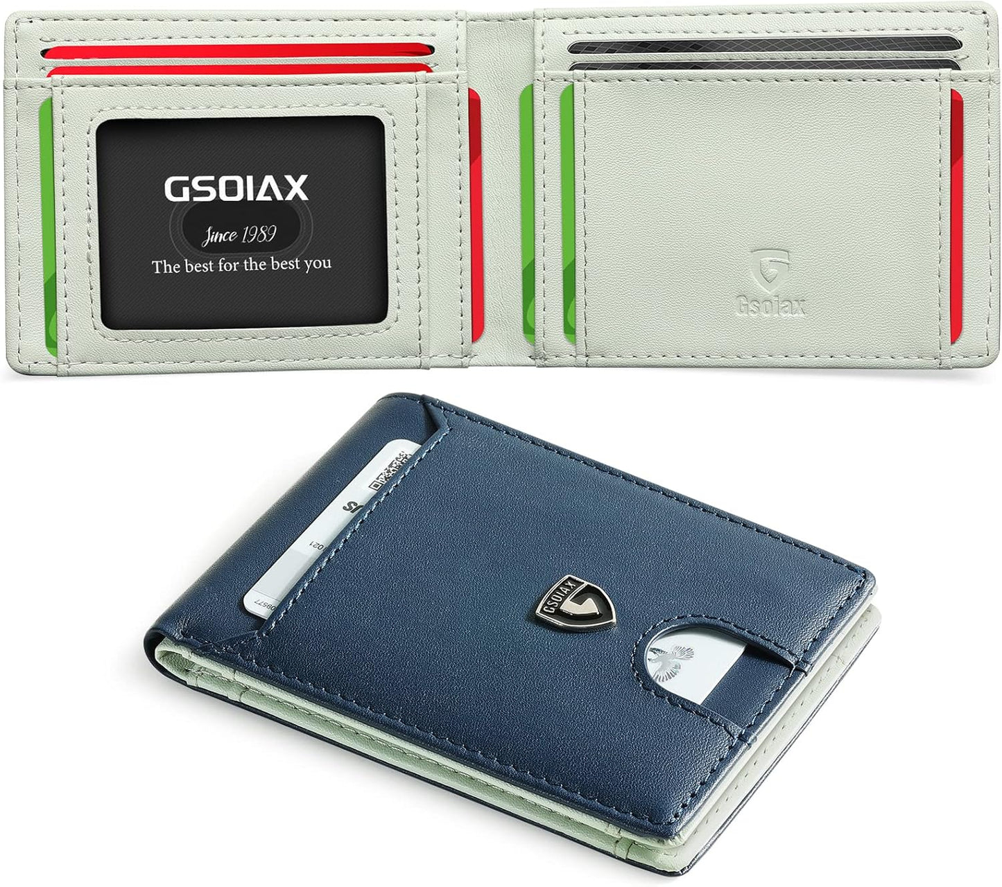 Billetera Slim GSOIAX de cuero, bloqueadora RFID, modelo bifold