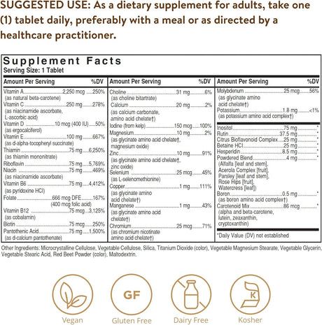Solgar VM-75 Multivitamínico Vegano, 180 Tabletas Sin Hierro