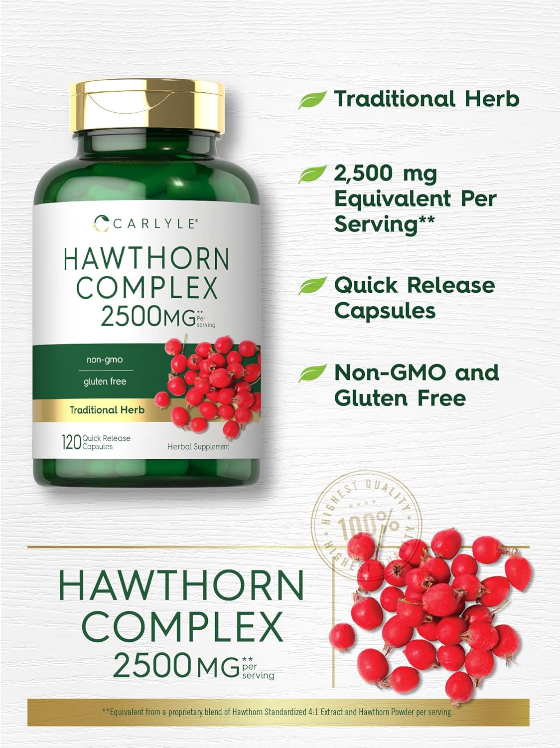 Suplemento Carlyle Hawthorn Berry Complex  2500 mg 120 cáp