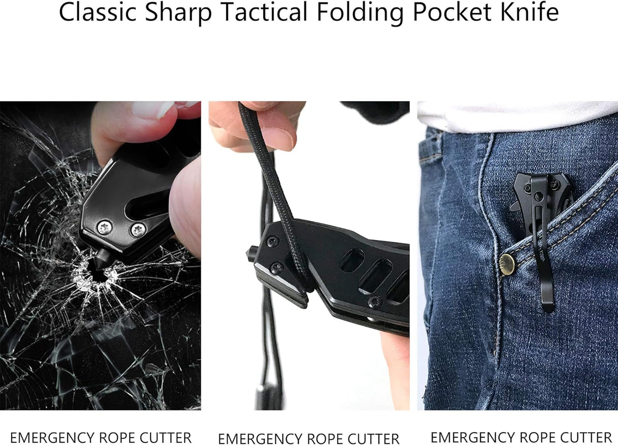 Cuchillo de bolsillo plegable de apertura con bloqueo negro