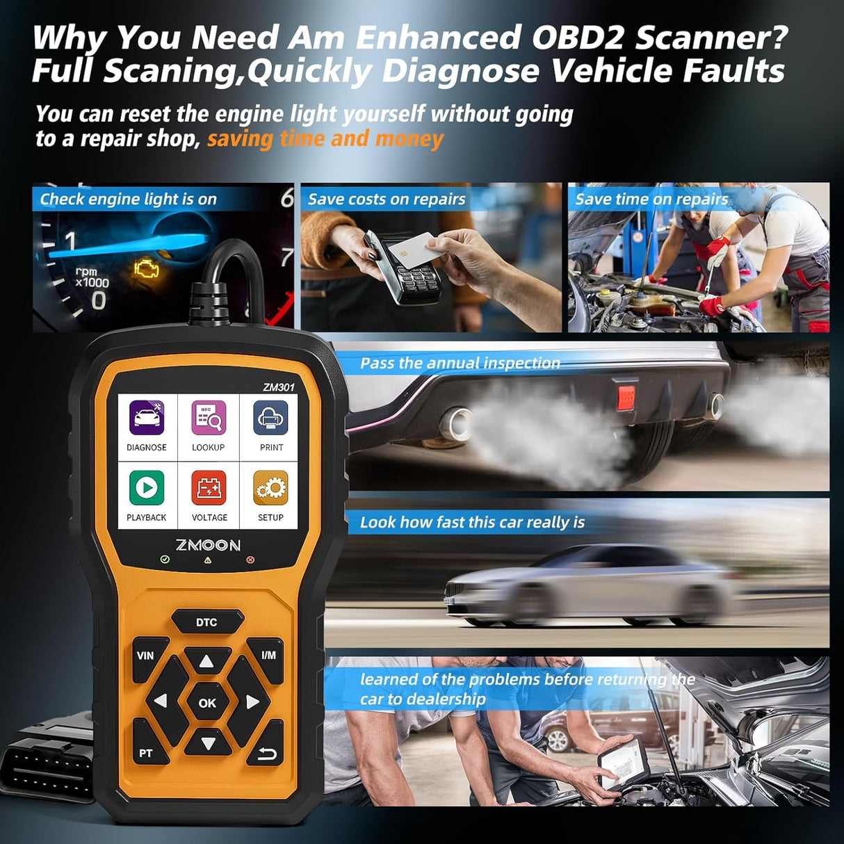 Escáner OBD2 ZMOON ZM301, Herramienta de Diagnóstico Automotriz