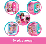 Casa de Muñecas Barbie Chelsea con 15+ accesorios, 5 áreas y tobogán
