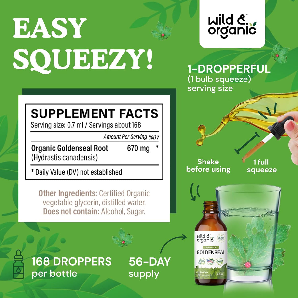 Suplemento Goldenseal Tincture Extracto líquido orgánico 4oz
