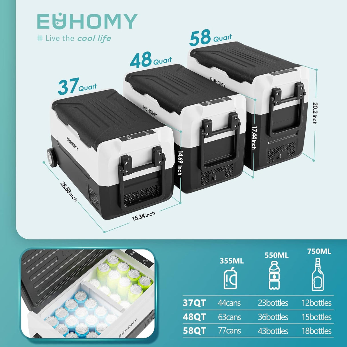 Refrigerador eléctrico de 12 voltios y 48 cuartos de galón