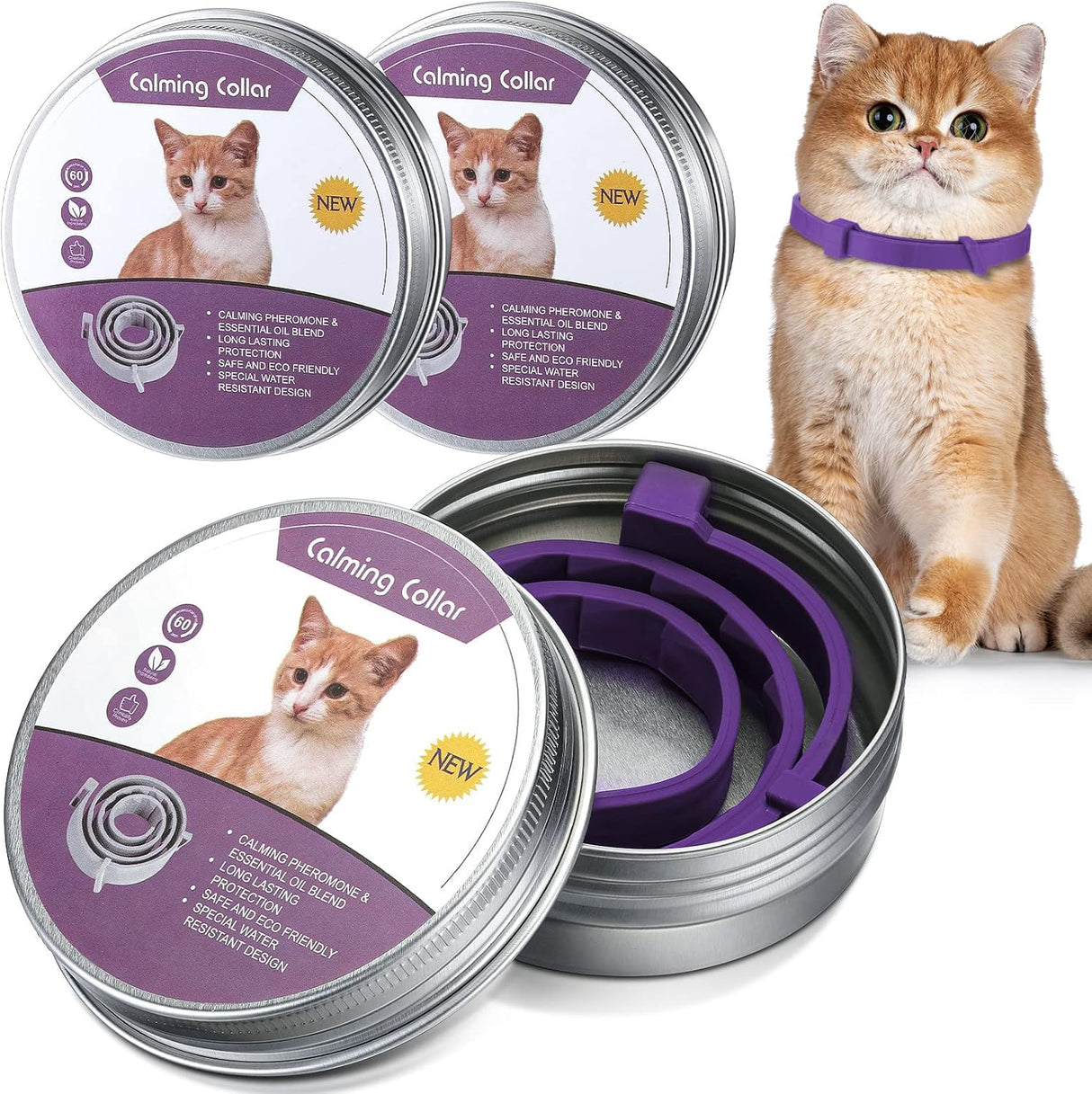 Collar calmante ajustable para gatos Qualirey 3 unidades