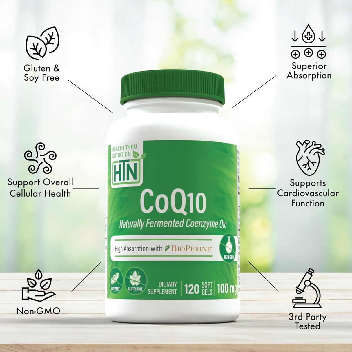 Health Thru CoQ-10 100mg BioPerine 120 Softgels