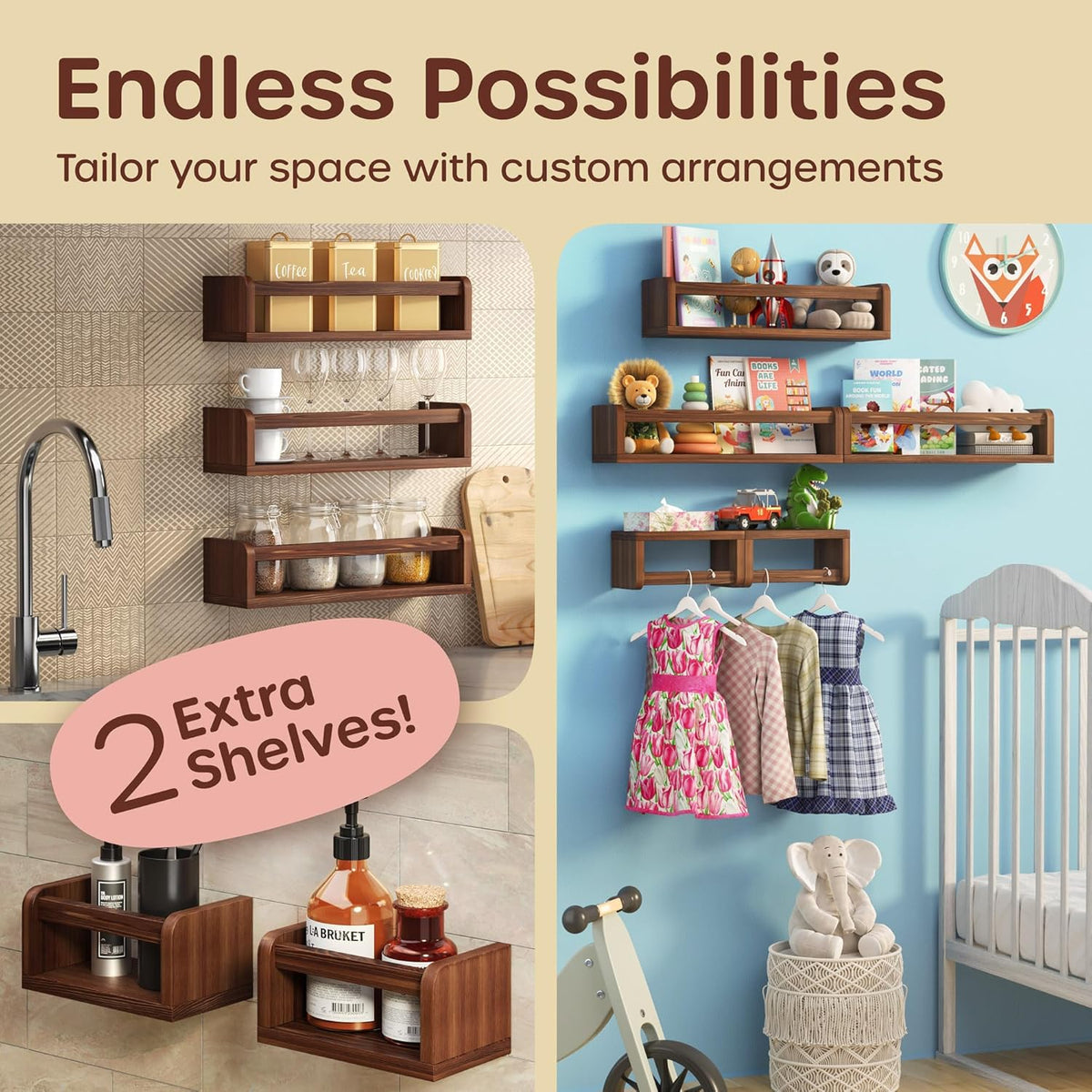 Estanterías Flotantes para Libros, 3 Largas y 2 Mini, 5-IN-1