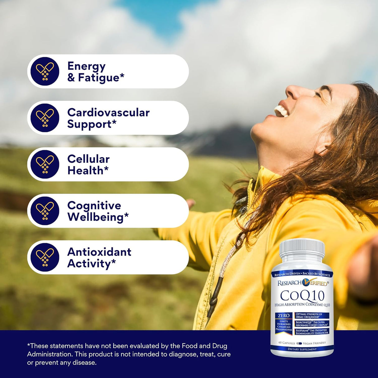 Research Verified CoQ10 Suplemento de 300mg, Absorción Mejorada
