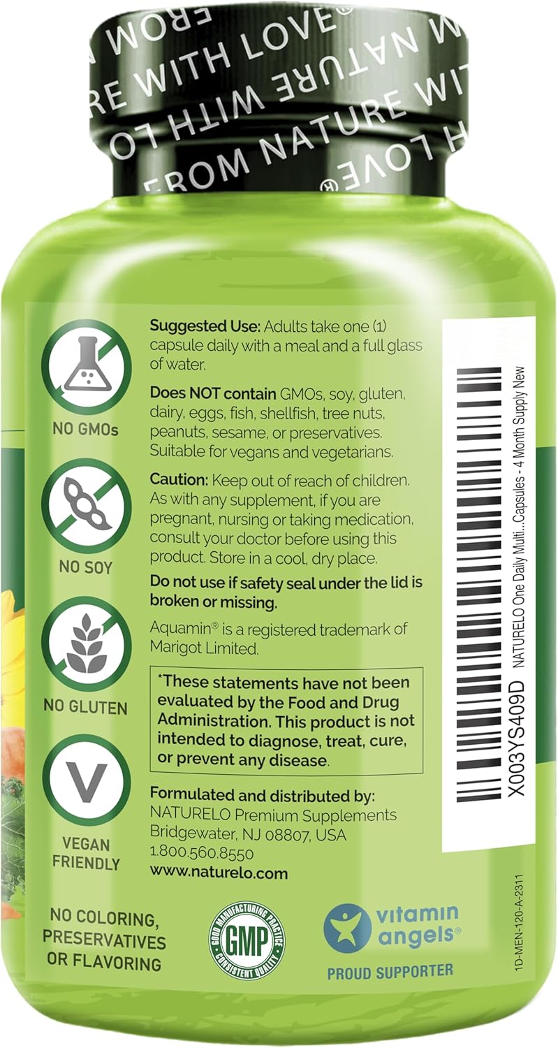 Multivitaminas para hombres NATURELO, 120 cápsulas vegetarianas