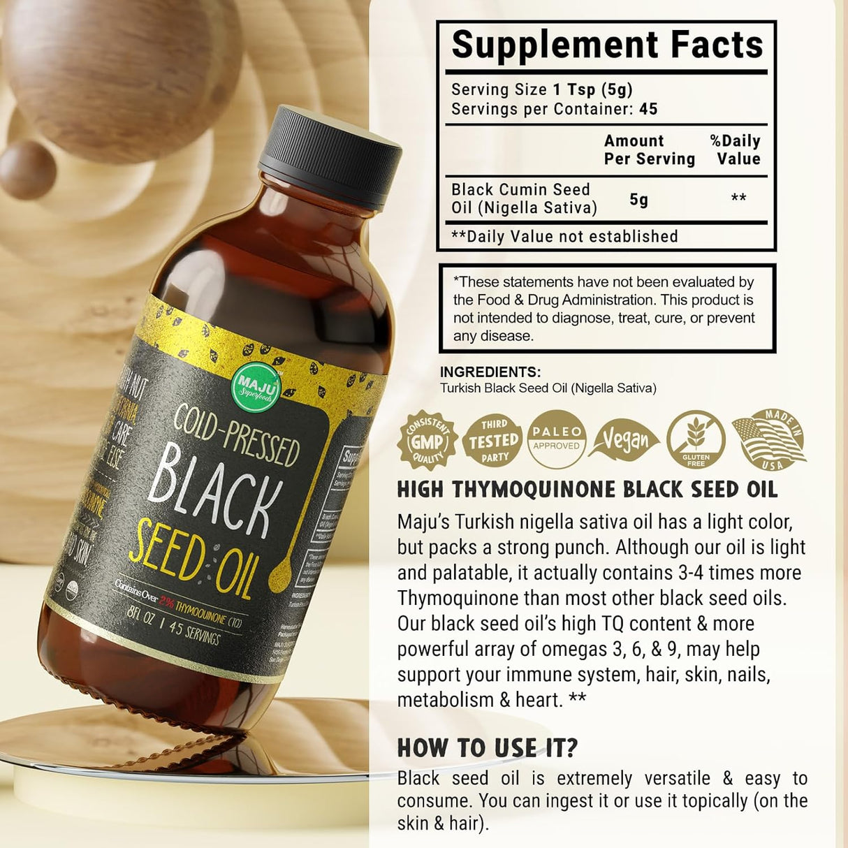 Aceite de Semilla Negra MAJU, 100% puro, 8 oz, Thymoquinona 3x