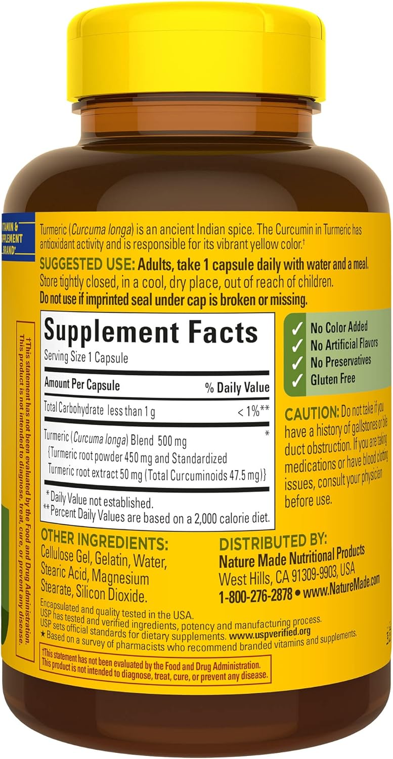 Cápsulas de Cúrcuma 500 mg, Soporte Antioxidante, 60 uds