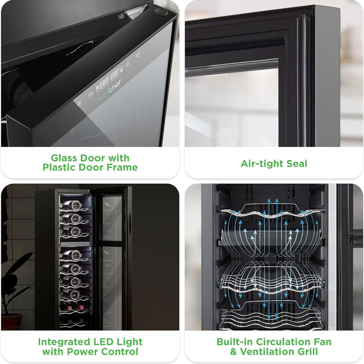 Refrigerador de vino NutriChef doble zona PKCWCDS275 táctil