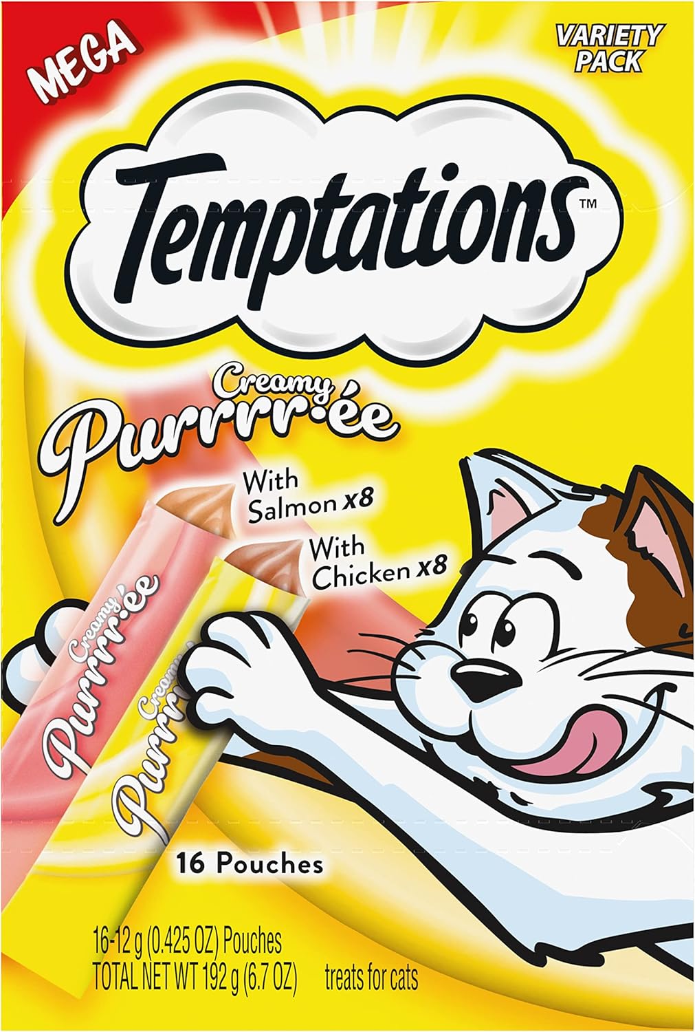 Golosinas exprimibles para gatos pollo y salmón 16 bolsas