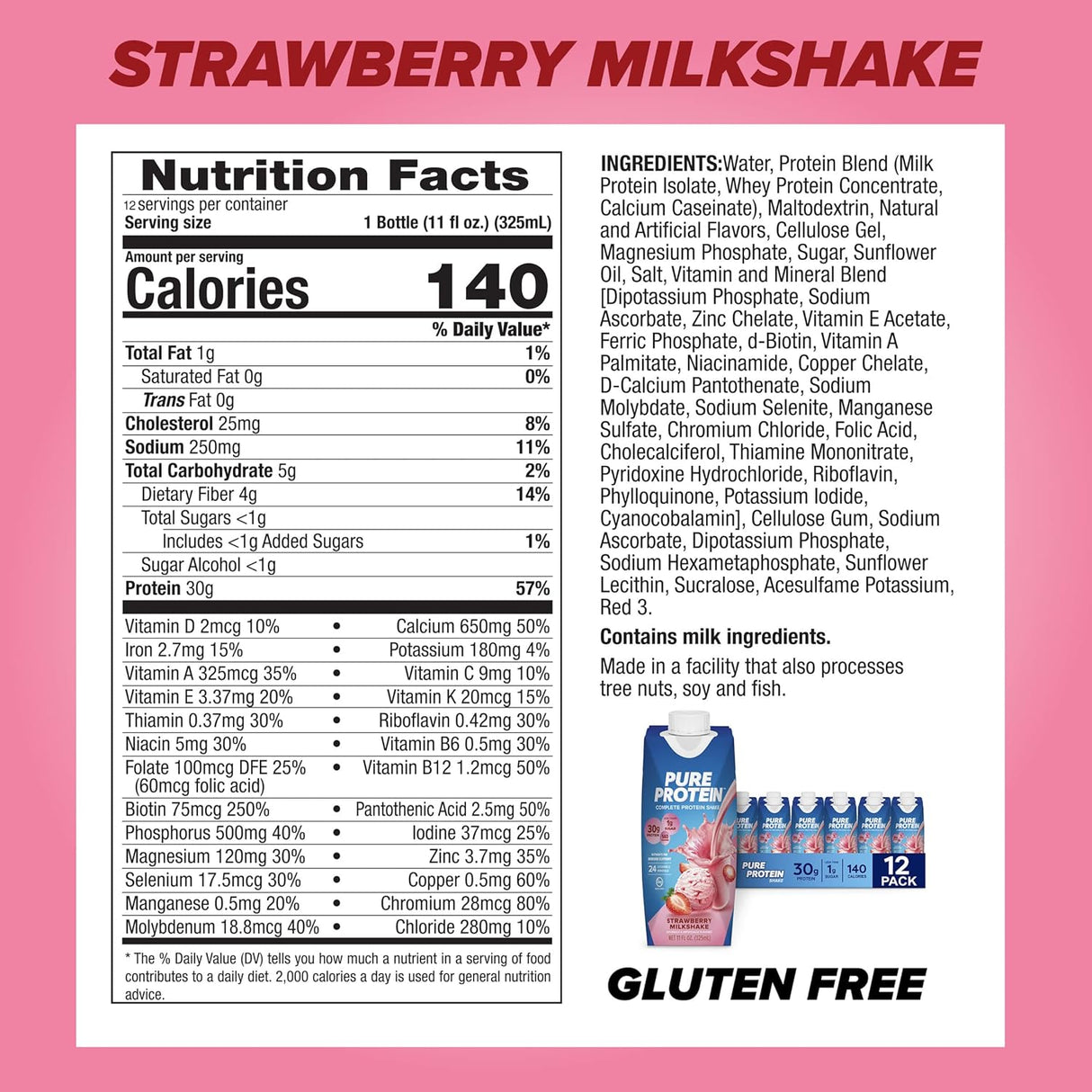Batido de Proteínas Pure Protein, 30g, Listo para Beber, 12 Pack