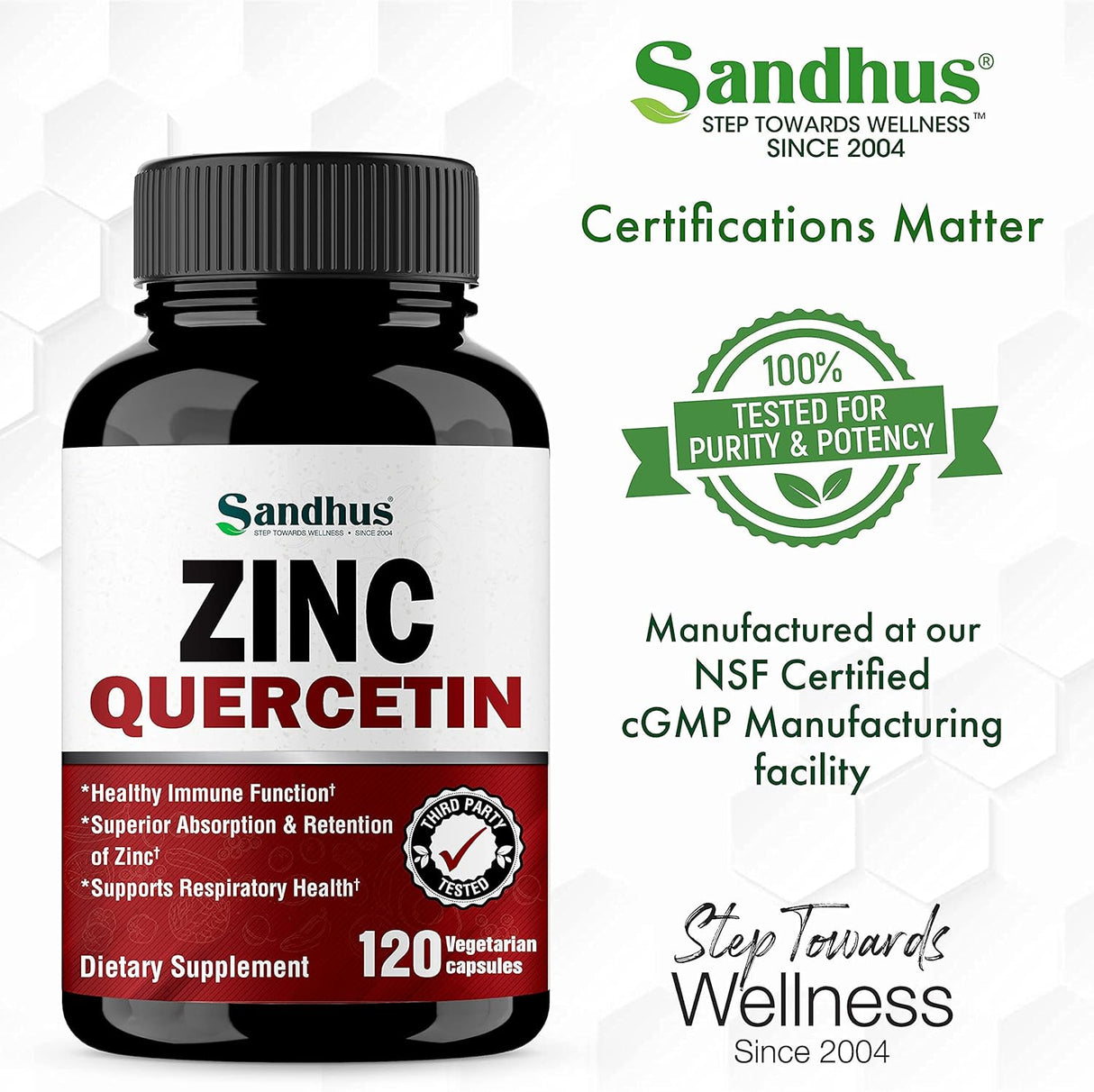 Suplemento Quercetina de zinc 120 cápsulas vegetarianas