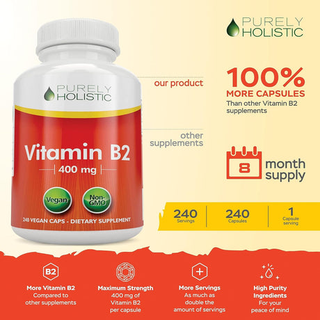 Vitamin B2 Holístico Purely, 400mg, 240 cápsulas veganas