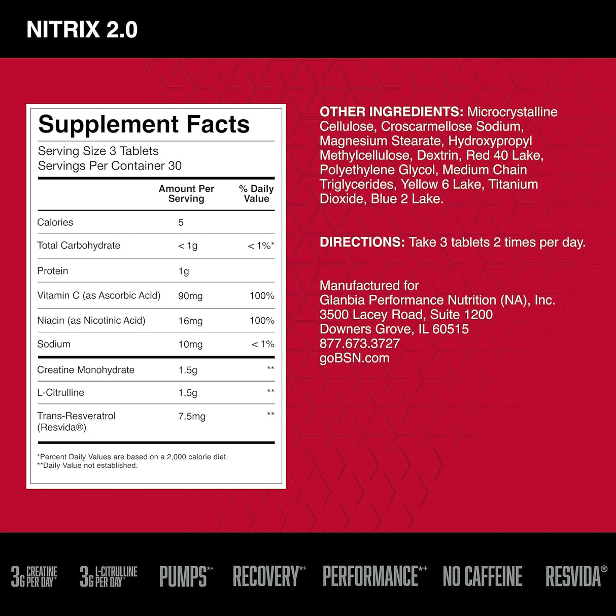 óxido de nitrógeno BSN Nitrix, 2.0 suplementos