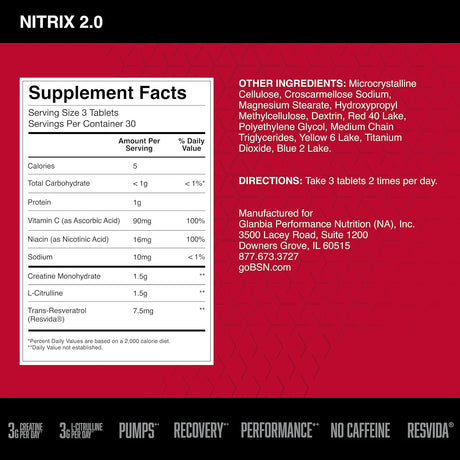 óxido de nitrógeno BSN Nitrix, 2.0 suplementos