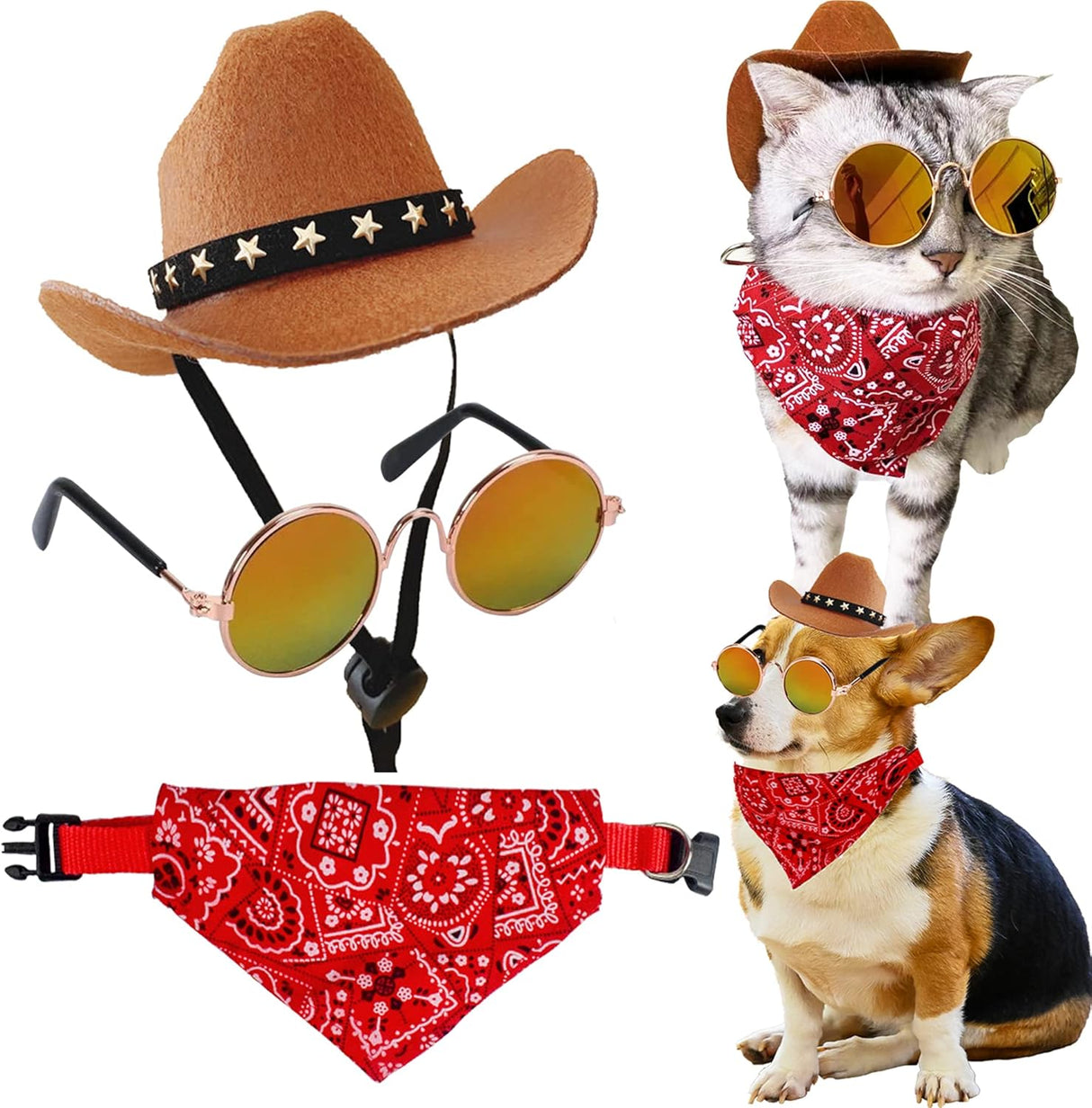 Disfraces  de vaquero de 3 piezas para mascotas talla única