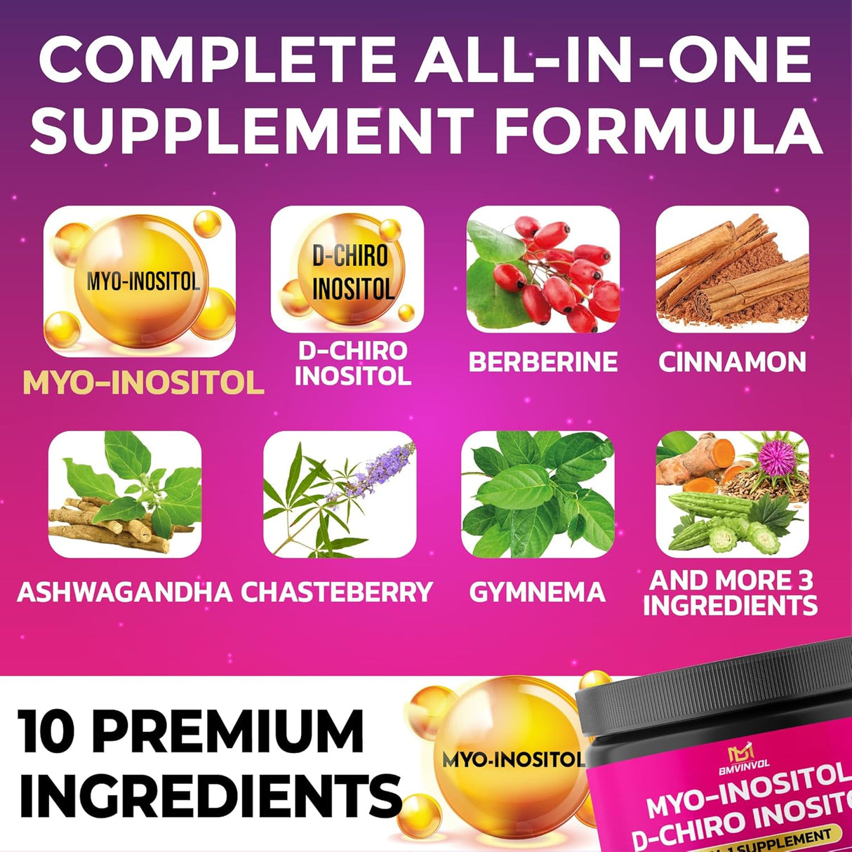 BMVINVOL Suplemento de Inositol con Berberina, 120 cápsulas