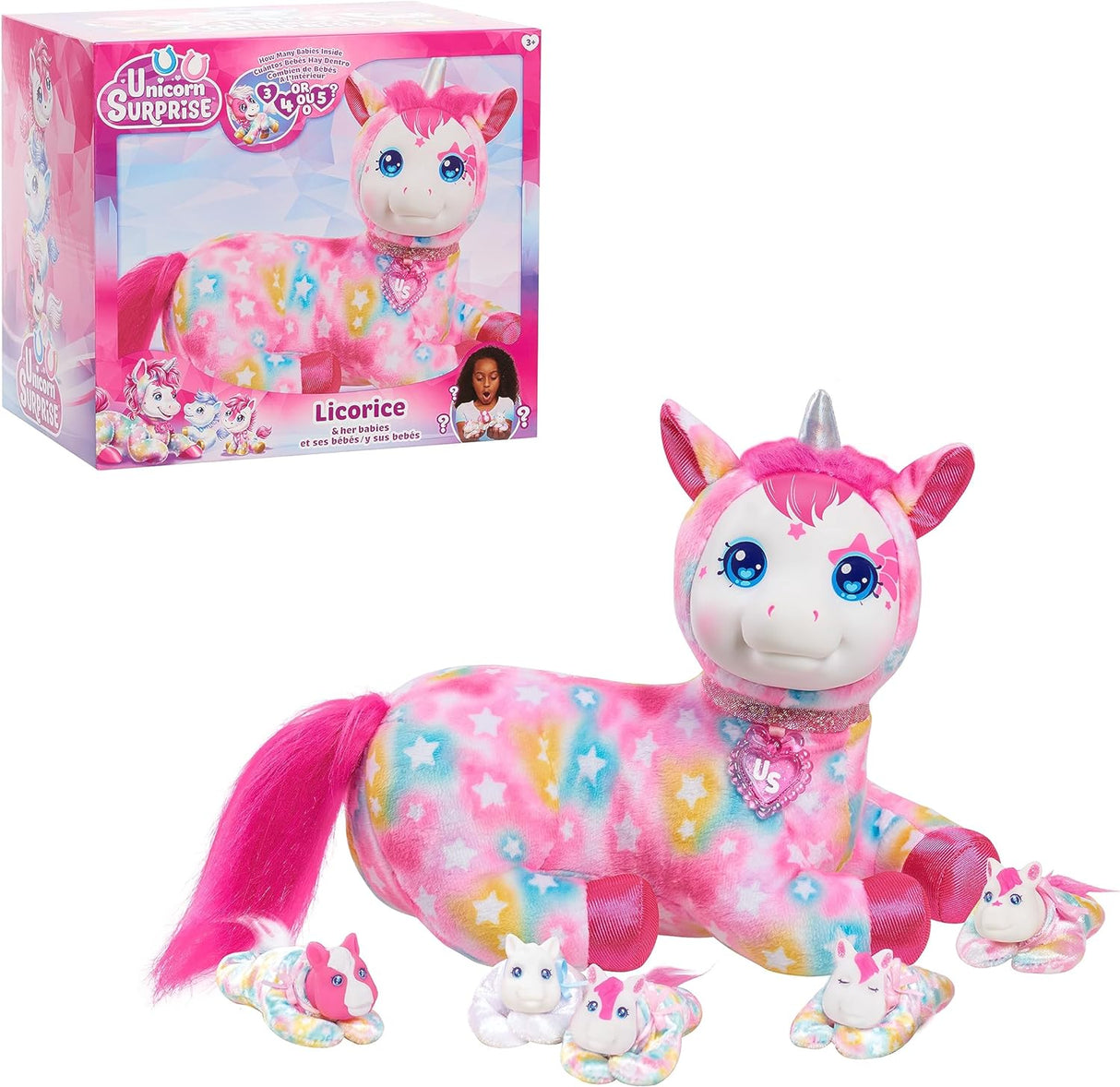 Animal de peluche Unicornio con bebés, Just Play, 14 pulgadas