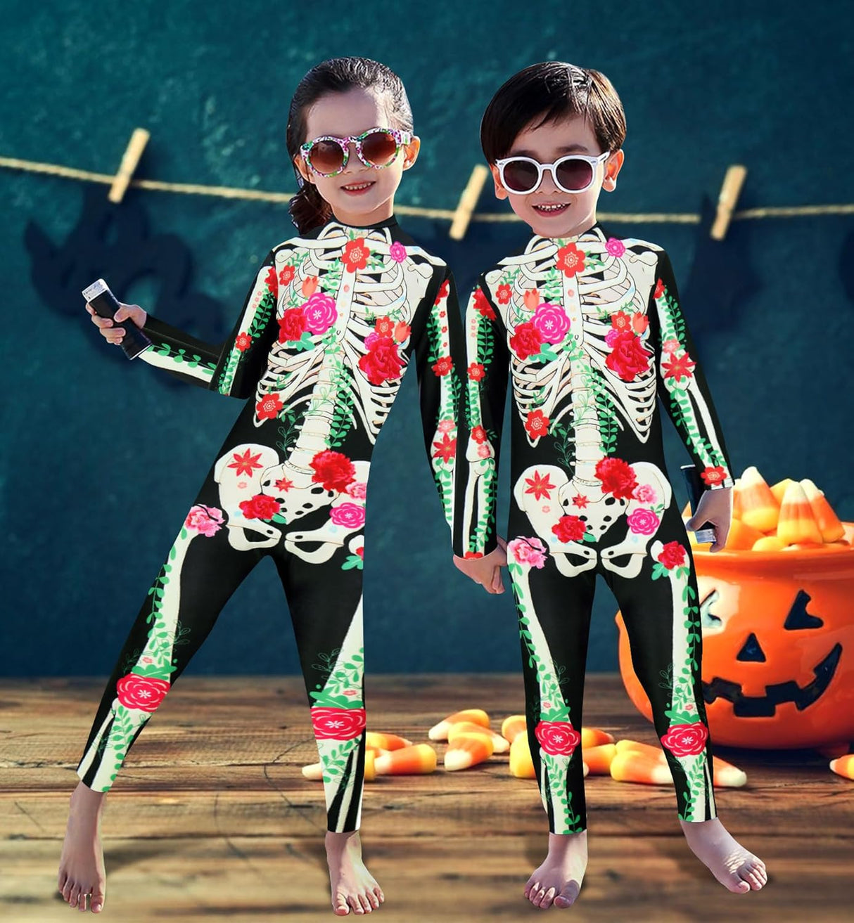 Disfraz Esqueleto Niñas RAISEVERN Jumpsuit 3D Talla 5-14 Años