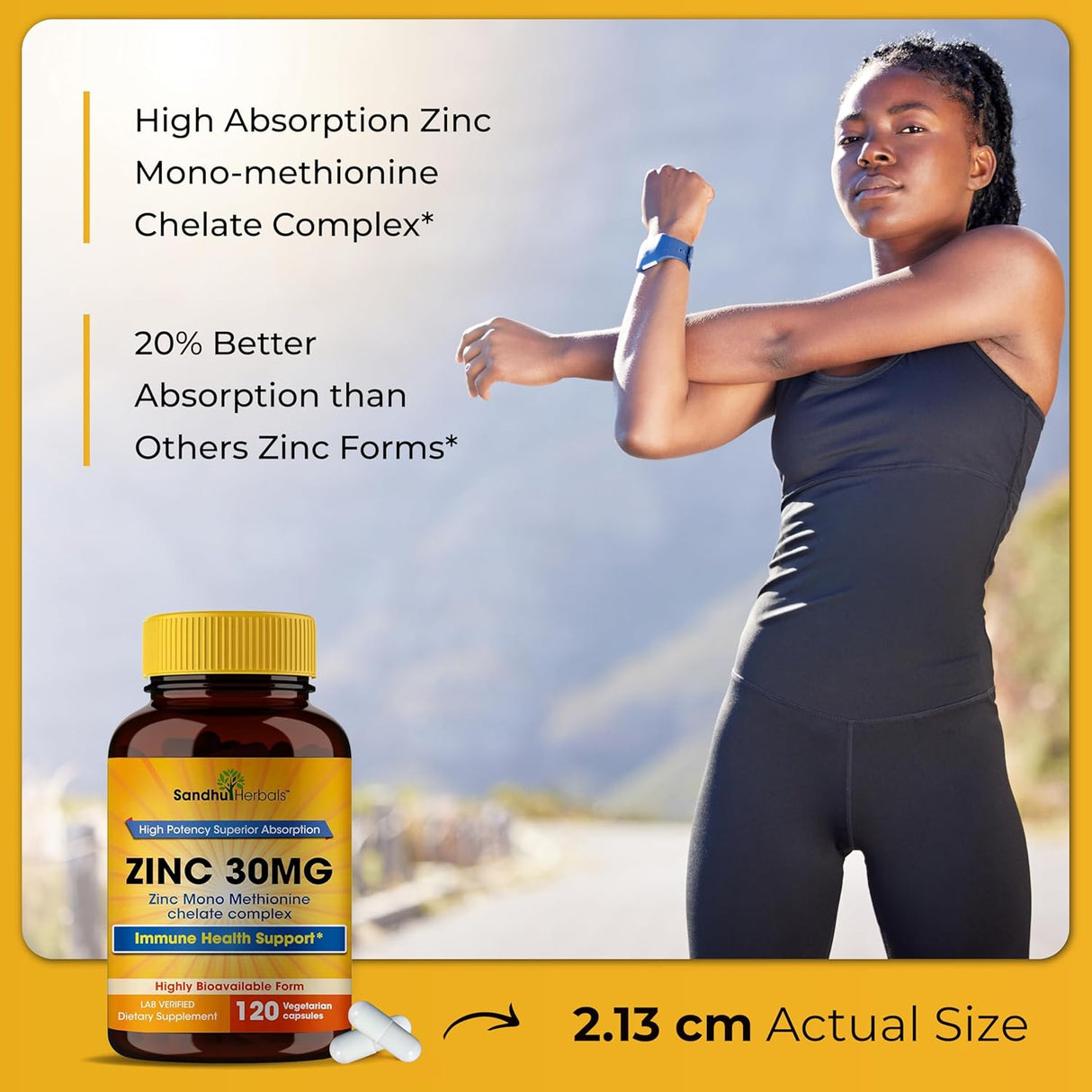 Sandhu Herbals Zinc 30mg Suplemento para Hombres y Mujeres