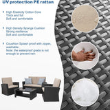 Shintenchi Juego de muebles de patio al aire libre de 4 piezas, sofá seccional de ratán de mimbre con mesa de centro de cristal | Negro
