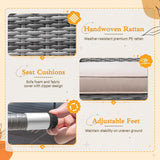 Flamaker Juego de comedor de patio de 7 piezas, mesa y sillas de madera de acacia para exteriores con cojines suaves, muebles de patio de mimbre para terraza, patio trasero, jardín (gris)