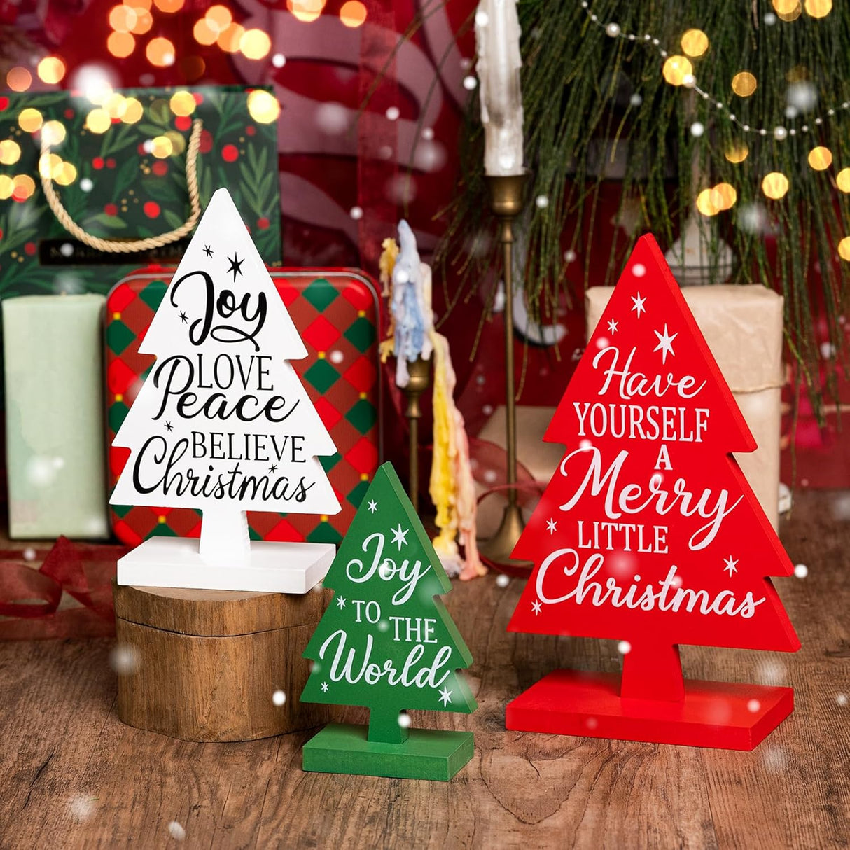 3 Pcs Árboles de Navidad de Madera, Decoración Rustica