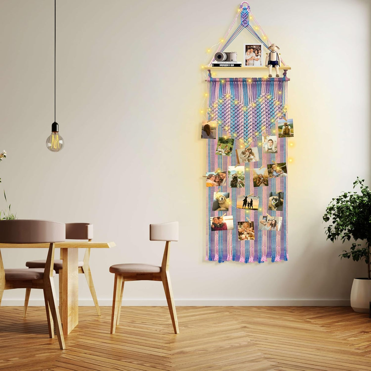 Decoración Boho para Habitación: Estantes Colgantes y Fotos