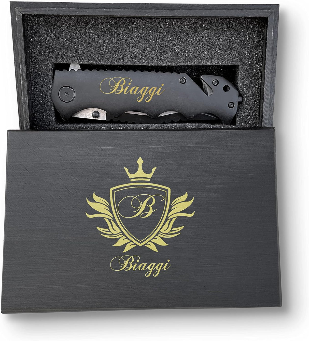 Cuchillo personalizado para senderismo, caja grabada
