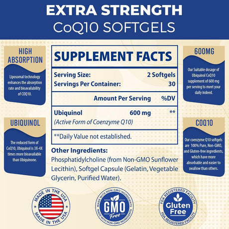 Liposomal CoQ10 Ubiquinol 600mg Suplemento 120 Softgels