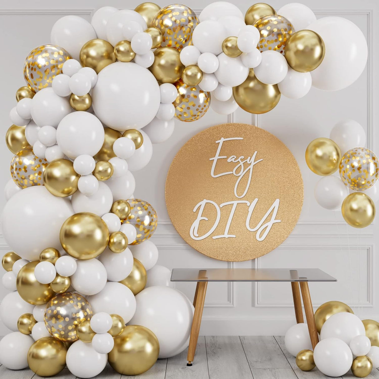 Kit de Guirnalda y Arco de Globos Blanco y Dorado para Fiestas