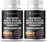 Suplemento de Sea Moss y Aceite de Semilla Negra con Ashwagandha, Miel, ACV y más - 120 cápsulas