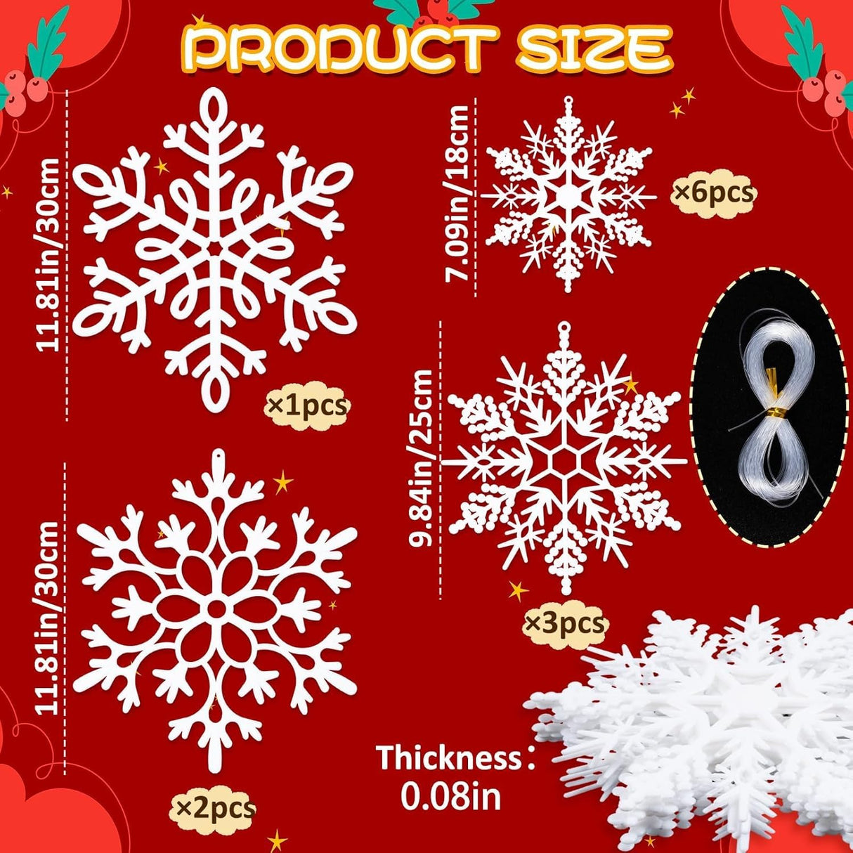 ADecoración Invierno adorno Exterior 12pcs Copos de Nieve Grandes